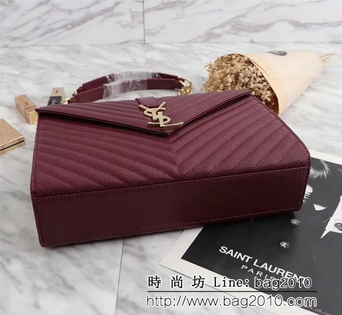 YSL聖羅蘭 經典款 互扣式金屬YSL標誌 原版球紋皮老紅色肩背包 26588 YAS1012